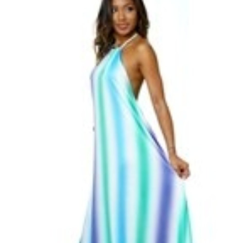 GREEN & BLUE HALTER MAXI DRESS